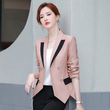 小子修身氣質西裝女長袖外套時尚初春粉色短款休閑小西服套裝女