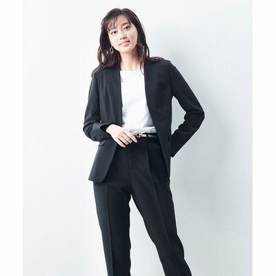レディーススーツ うすカルタテヨコストレッチパンツスーツ ノーカラージャケット テーパードパンツ レディーススーツ Women S Suits Plus Size Women S Suits 通販 Lineポイント最大get Lineショッピング