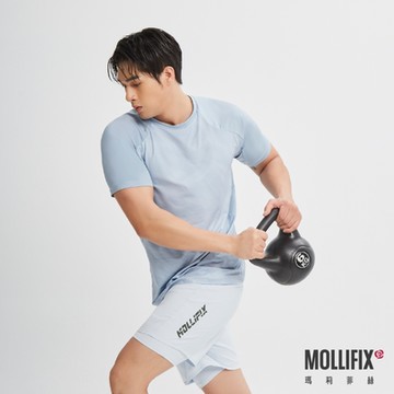 Mollifix 瑪莉菲絲 MEN_涼感立體肩型訓練短袖上衣(氣泡藍)、瑜珈服、瑜珈上衣、運動上衣