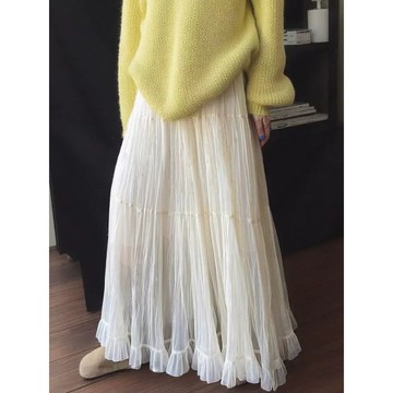 「小確幸 新品首賣」韓版秋冬半身裙女 a字長半裙 高腰a字半身裙 遮胯顯瘦中長款裙子 長裙網紗氣質拼接10色超仙長時