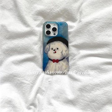 后勤高端&小眾帽子蝴蝶結狗狗個性適用于iphone16 pro max手機殼蘋果15/14/13/12硅膠防摔全包創意新款簡約