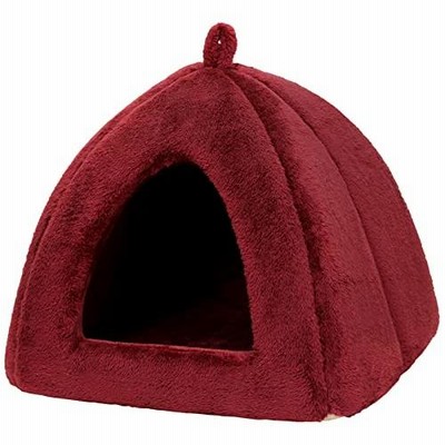 PetStyle ペットベッド 犬 猫 ベッド 冬 おしゃれ ハウス 暖かい ペット ふわふわ ボア 犬用ベッド ネコベッド 洗える ピラミッドハウス Mサイズ (秋冬/ワインレ