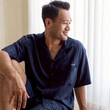 Rising Boutique Tencel布料短袖居家男士套裝-藏青深藍 - Ｌ＋電繡