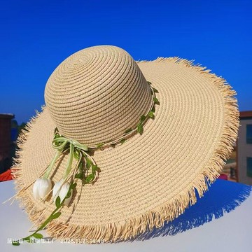 限時優惠⏰新款大檐鬱金香草帽女夏季帽子防曬遮陽海邊沙灘帽太陽帽摺疊涼帽XW3E