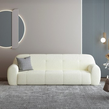 【含稅/免運】 羊羔絨侘寂風現代簡約北歐小戶型沙發客廳民宿豆腐塊直排白色沙發
