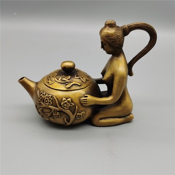 仿古純銅美女壺侍女壺西施壺酒壺茶壺家居客廳裝飾品創意禮品擺件