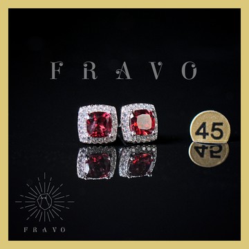 小紅磚 |N04紅石榴 方形 天然財寶 純銀針式耳環45