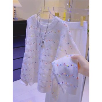 廣州十三行奶fufu甜美減齡彩點毛衣女秋冬設計感慵懶風百搭針織衫