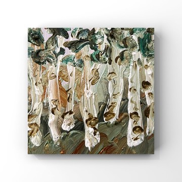 迷你油畫 - 白樺林紋理藝術品 - 原創 4 英寸抽象藝術