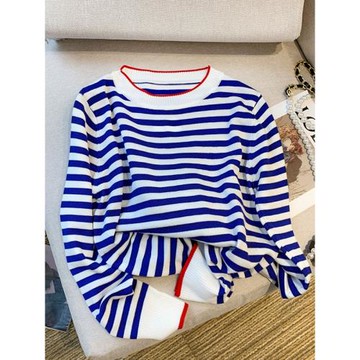 外貿原單女裝專柜撤回歐貨秋冬新款撞色條紋毛衣女加厚漂亮上衣服