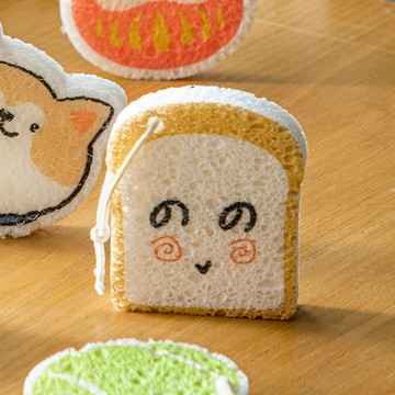 日本 霜山 吐司造型木漿棉去汙清潔海綿刷-3入