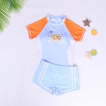 小可折扣  女士分體泳衣夏季保守防曬平角游泳衣圓領短袖沖浪泳裝