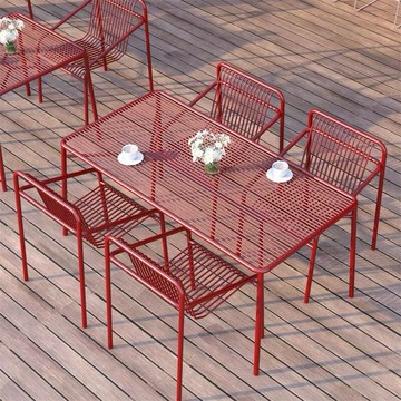 戶外簡約公園長方形桌子露天外擺防水防曬陽臺庭院桌椅組合休閑桌