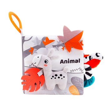 JoyNa - 寶寶布書 黑白動物尾巴 認知學習書 英文單字 動物啟蒙玩具 可啃咬-小鹿款