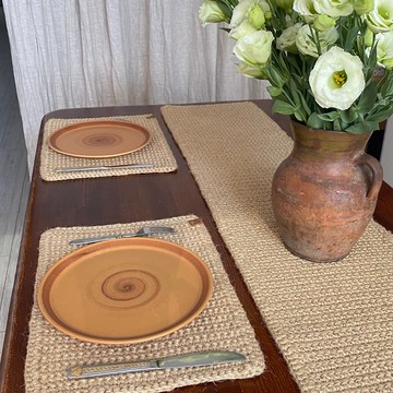 鉤編桌布黃麻餐墊訂製餐桌組手工天然桌墊