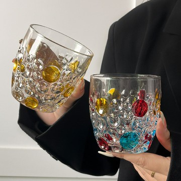 輕奢彩色珠點杯創意設計ins風彩點果汁杯牛奶杯玻璃杯酒杯咖啡杯