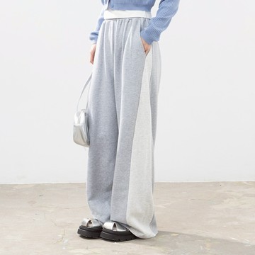 QUEENSHOP_F 女裝 撞色剪接造型棉質寬版長褲 兩色售 現+預 【04020579】
