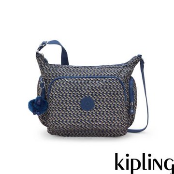 『牛角包』Kipling 藍米格紋多袋實用側背包-GABB