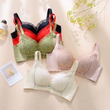 依格爾285無痕無側骨舒適聚攏文胸中厚無鋼圈調整型胸罩蕾絲內衣