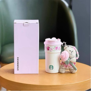 星巴克杯子2026萬花玫境車載便攜雙飲口316不鏽鋼咖啡杯隨行杯