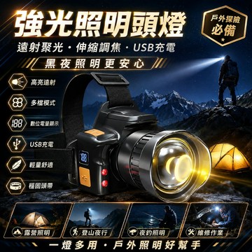 好物優選 感應強光頭燈 遠射可充電頭燈  超亮頭戴式夜釣燈 釣魚燈 LED強光燈 變焦頭燈 修車工作燈 登山露營工作燈