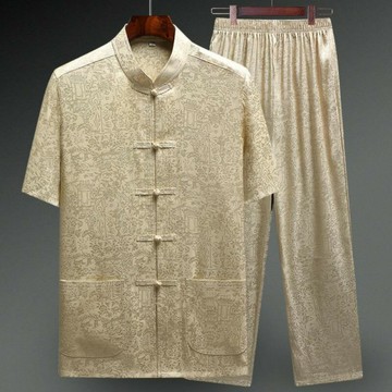 【巴黎精品】現貨+預購 新中式唐裝套裝中國風襯衫短袖冰絲上衣長褲休閒男裝-圖騰男裝5色a1kr35