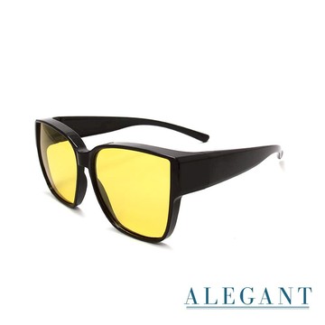 【ALEGANT】休閒時尚杏黃色全罩式寶麗來偏光墨鏡│外掛式UV400太陽眼鏡│套鏡
