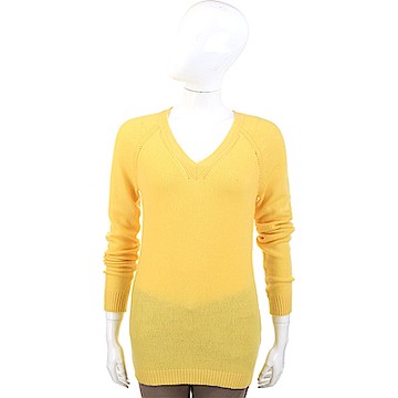 ALLUDE 喀什米爾錫蘭黃縷空V領織紋羊毛衫