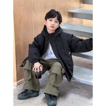 兒童沖鋒衣男童夾棉加厚外套春秋裝2026春季新款中大童洋氣棉服潮