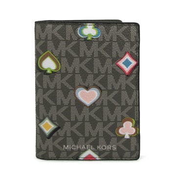 MICHAEL KORS COOPER 銀字LOGO橄欖綠色防刮滿版印花對開式多層卡片包