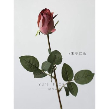 仿真花玫瑰花骨朵朱草紅色復古單枝假花室內家居裝飾外貿尾單