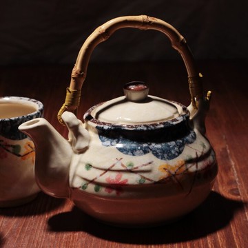 茶壺 釉下彩手繪復古提梁泡茶壺日式涼水熱水壺藤把茶具水果下午花茶【摩可美家】