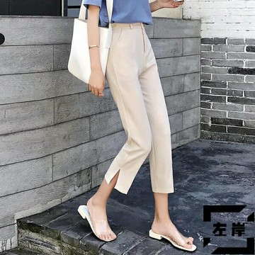 哈倫褲西裝褲女直筒寬鬆顯瘦開叉煙管褲九分休閒薄款夏季【雲木雜貨】