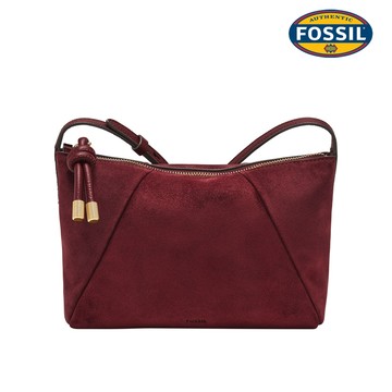 【FOSSIL 官方旗艦館】Willa 質感麂皮斜背包-酒紅色 ZB11229603