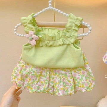 🎀biubiu童裝🎀女童夏季洋氣花邊吊帶上衣寶寶無袖背心碎花苞褲兩件套夏裝