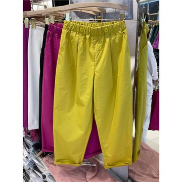 休閑褲子女秋季薄款松緊腰顯瘦直筒寬松哈倫褲小個子九分蘿卜褲子