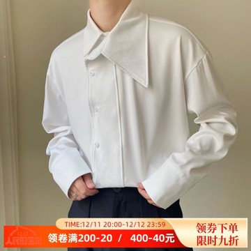 秋季冷淡風簡約垂感長袖襯衣男休閑百搭翻領小眾禁欲系襯衫打底衫