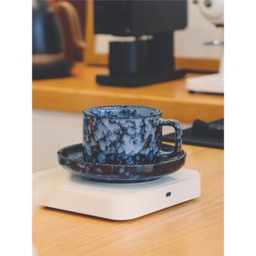 復古窯變藍色陶瓷拿鐵咖啡杯 美式小眾咖啡杯碟設計感高檔精致