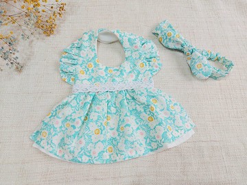 清新小花-圍兜口水巾、髮帶/滿月禮/週歲禮/生日禮--限量布款