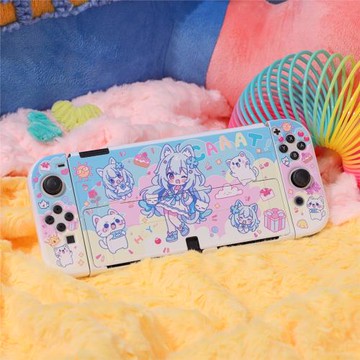 SWITCH OLED保護殼NS續航保護套硬殼底座保護殼 貓系女孩