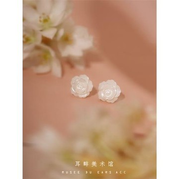 B貝母小玫瑰花藝術氣質耳環森系耳夾小眾設計耳釘輕奢精致百搭