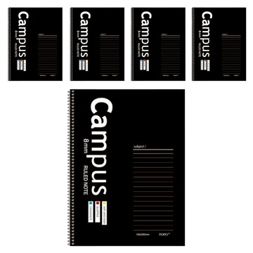 POPO FANCY 1000 Campus字樣橫線筆記本  5本  黑色