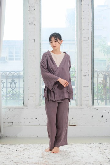 OMAKE 和式綁帶居家服 / 雙層紗 紫檀