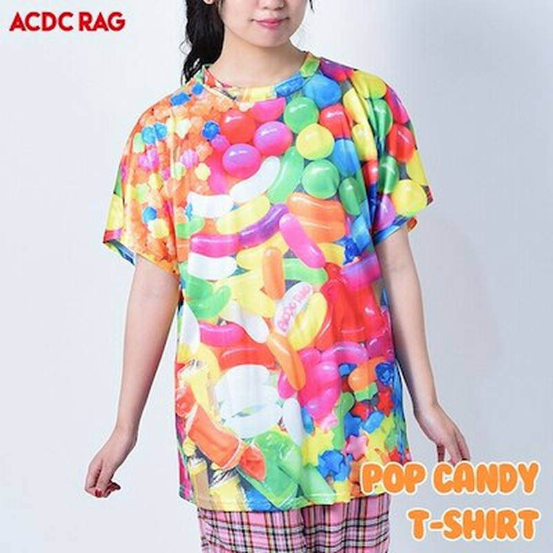 Popキャンディt Tシャツ 半袖 原宿 原宿系 ファッション レディース 総柄 派手 カワイイ カラフル 個性派 個性的 かわいい ダンス衣装 ダンス 衣装 ヒップホップ Acdcrag メール便 通販 Lineポイント最大get Lineショッピング