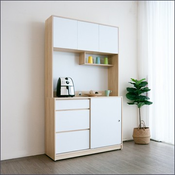 4尺木面餐櫃(上+下座)餐櫥櫃 碗盤櫥櫃 櫥櫃 廚房櫃 微波爐櫃 收納櫃【246-CJ1003】Leader傢居館