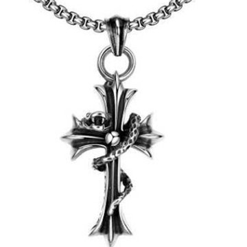 鈦鋼項鍊 吊墜-歐美復古帥氣十字架情人節生日禮物男配件73cm54【獨家進口】【米蘭精品】