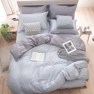 TL2000冰河灰X都市灰/300織天絲萊賽爾床包枕套/床包被套組/ 台灣