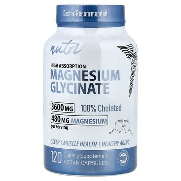 Nutri, 甘氨酸鎂，高吸收，480 毫克，120 粒全素膠囊（每粒膠囊 160 毫克）