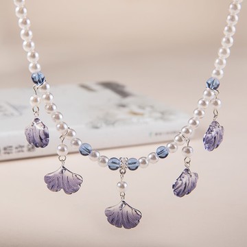 【墨藍杏葉】漢服配飾瓔珞項圈明制項鏈古風復古宮廷水墨色飾品