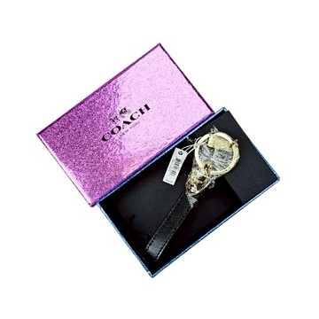 [平輸版] 【COACH】黑色全皮金色金屬盾牌鑰匙圈  真品平輸